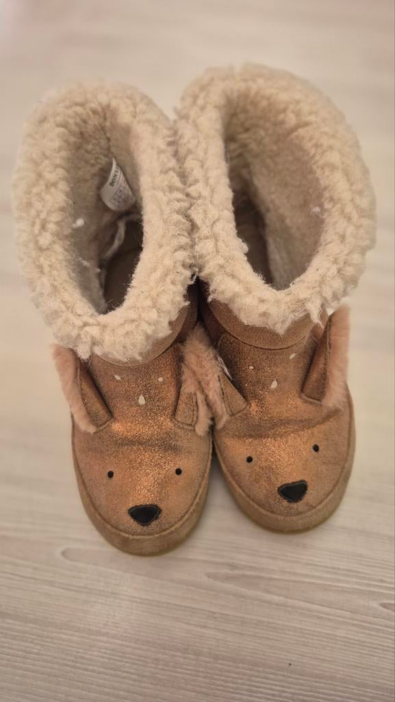 Donsje dierenlaarsjes hertje gevoerd brons glitter, Ophalen of Verzenden