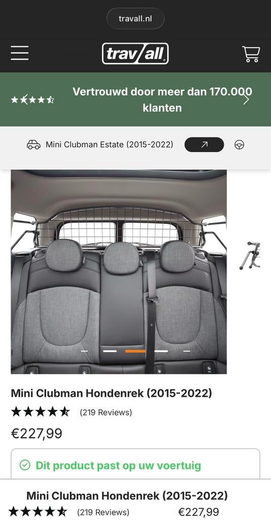 Travall hondenrek Mini Clubman 2015-2022, Auto diversen, Hondenrekken, Ophalen of Verzenden, Zo goed als nieuw