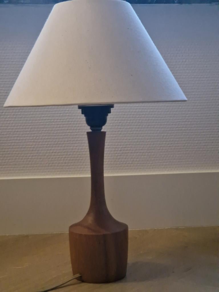 Deense teak tafellamp, vintage, Huis en Inrichting, Ophalen of Verzenden, Zo goed als nieuw, Minder dan 50 cm