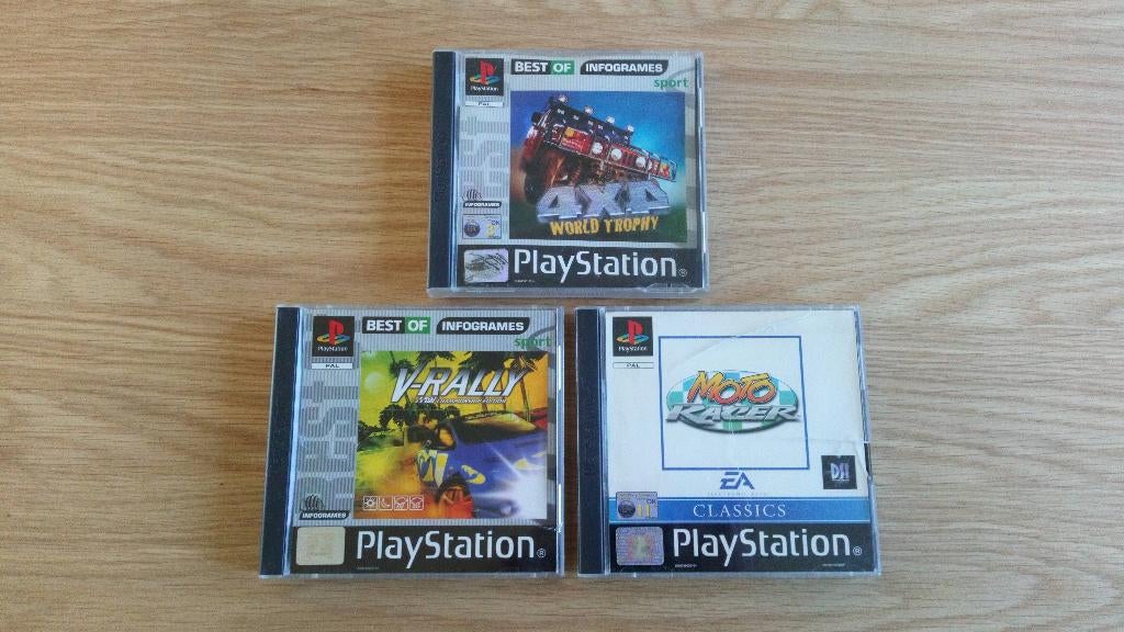 4x4 World Trophy + V-Rally + Moto Racer - PS1, Spelcomputers en Games, Games | Sony PlayStation 1, Gebruikt, Verzenden, 1 speler