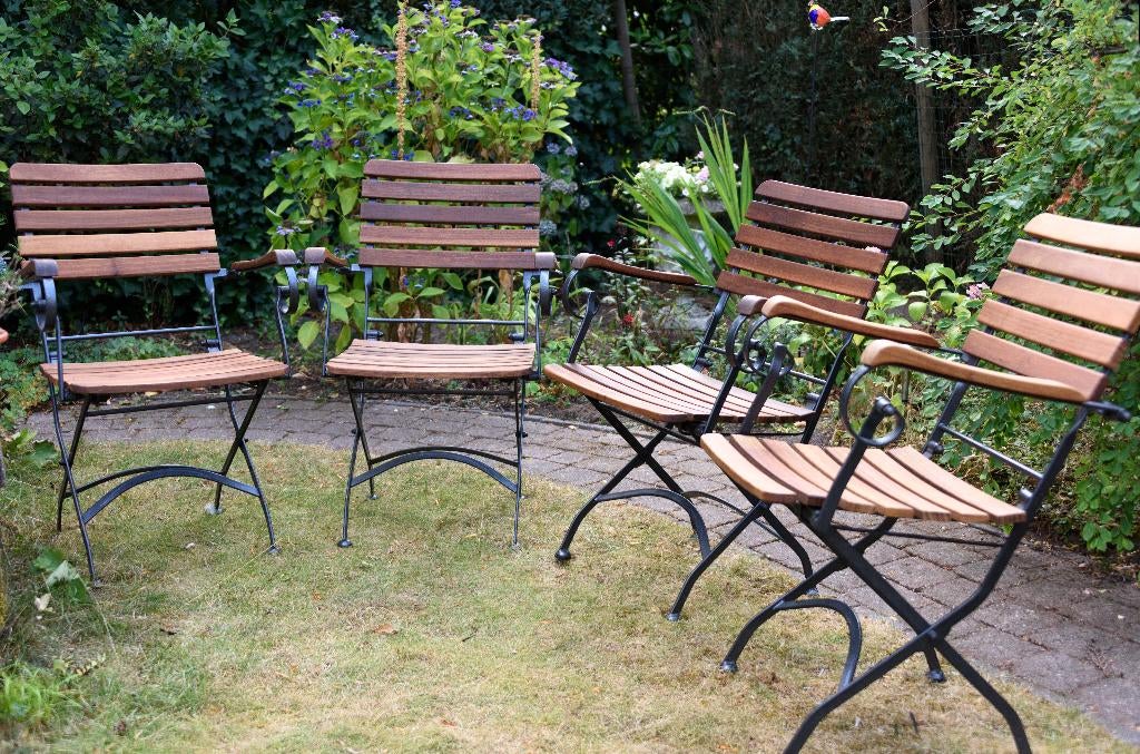 tuinstoelen in Franse stijl, opklapbaar, FSC hout, 4 stoelen, Tuin en Terras, Tuinstoelen, Ophalen, Zo goed als nieuw, Overige materialen