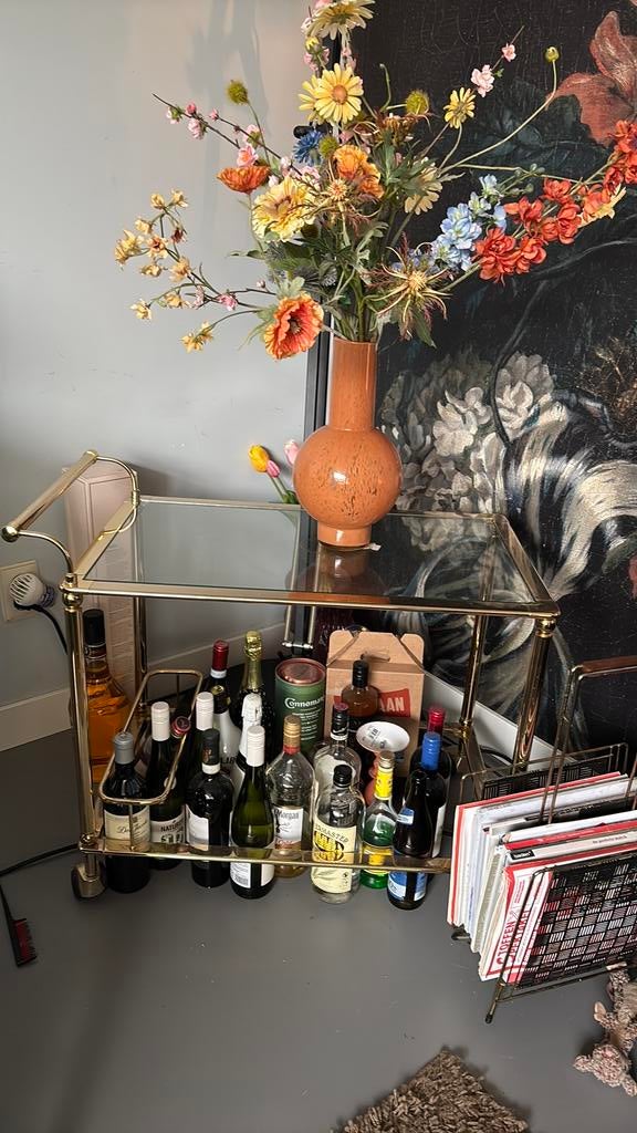 Serveerwagen messing trolley drank kar, Gebruikt, Ophalen of Verzenden, Minder dan 5 flessen, Metaal