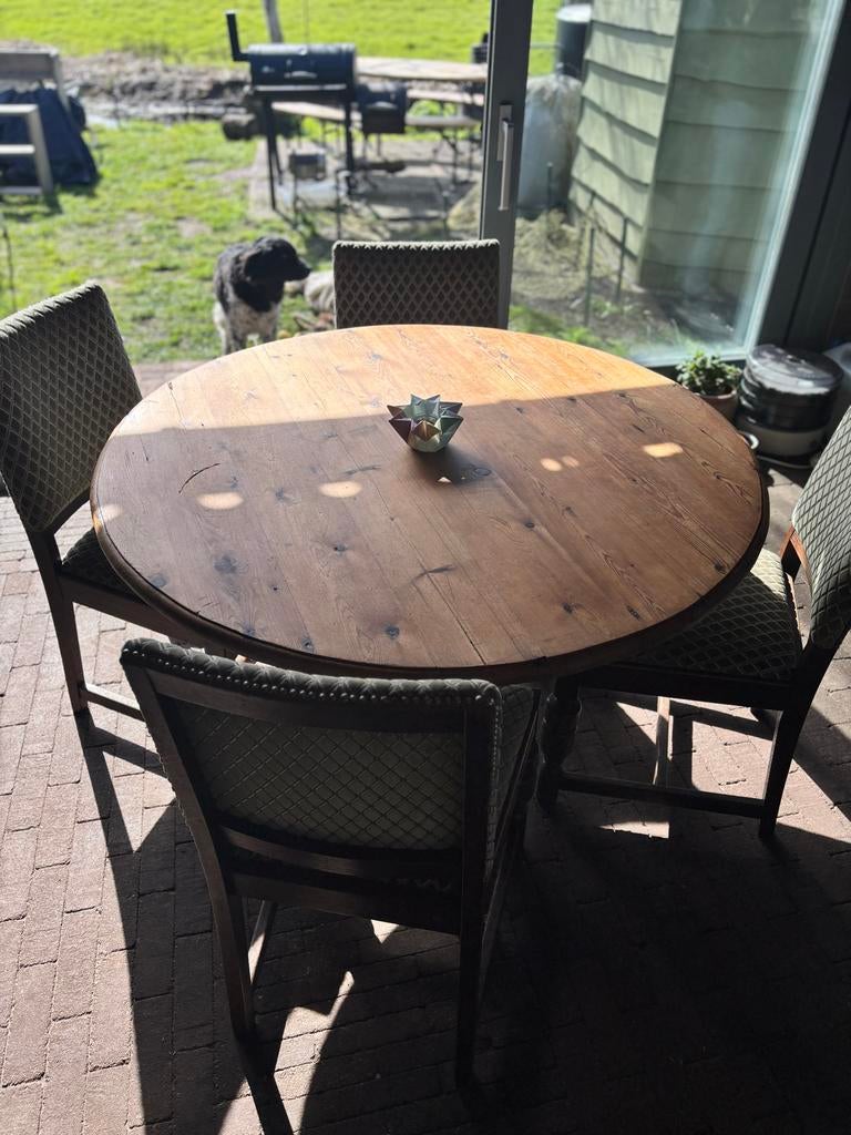 Ronde Grenen Tafel - Klassiek en Robuust, Huis en Inrichting, Ophalen, Gebruikt, 100 tot 150 cm, Rond