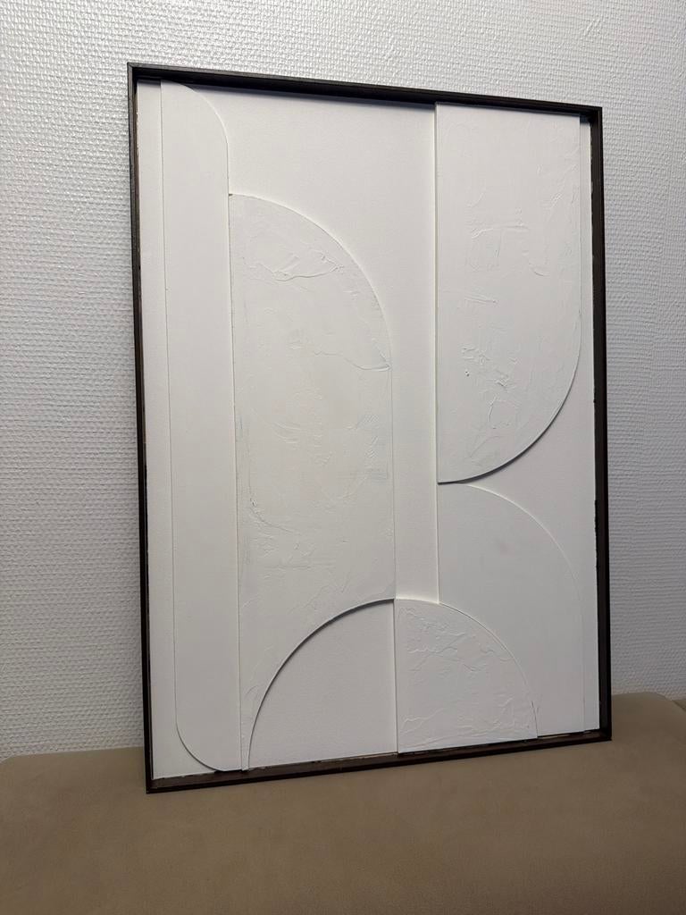 Modern 3D Kunstwerk - Wit Reliëf Schilderij, Ophalen of Verzenden