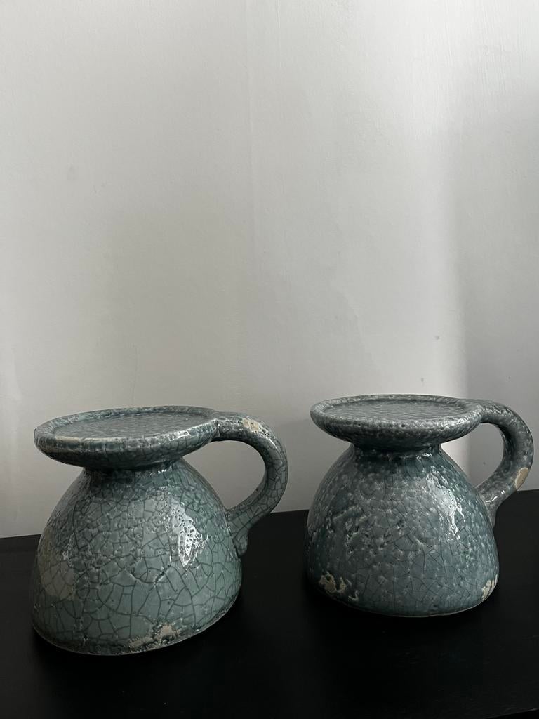 2 stuks Brynxz aardewerk turqoise kaars standaard, Huis en Inrichting, Woonaccessoires | Vazen, Ophalen, Overige kleuren, Aardewerk of Porselein