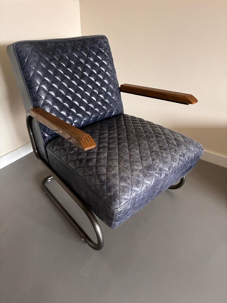 Eleonora fauteuil Marc blauw leer, Huis en Inrichting, Ophalen, Gebruikt, 50 tot 75 cm, Leer