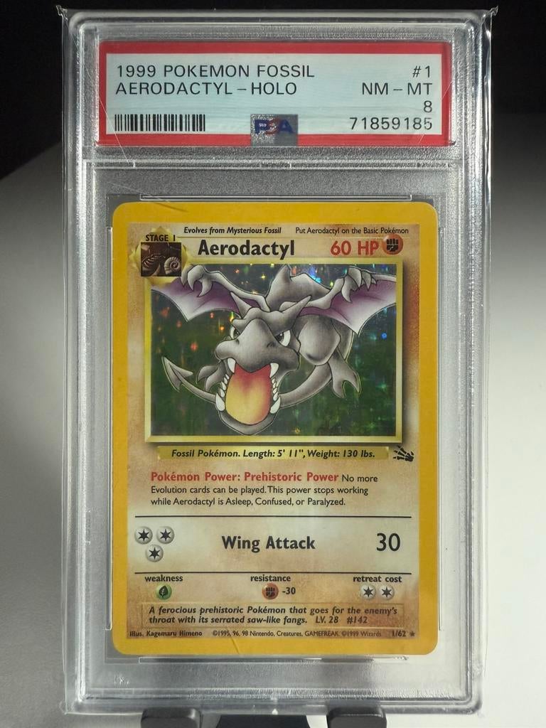 Aerodactyl 1/62 - Fossil set (PSA 8), Ophalen of Verzenden, Zo goed als nieuw, Losse kaart, Foil