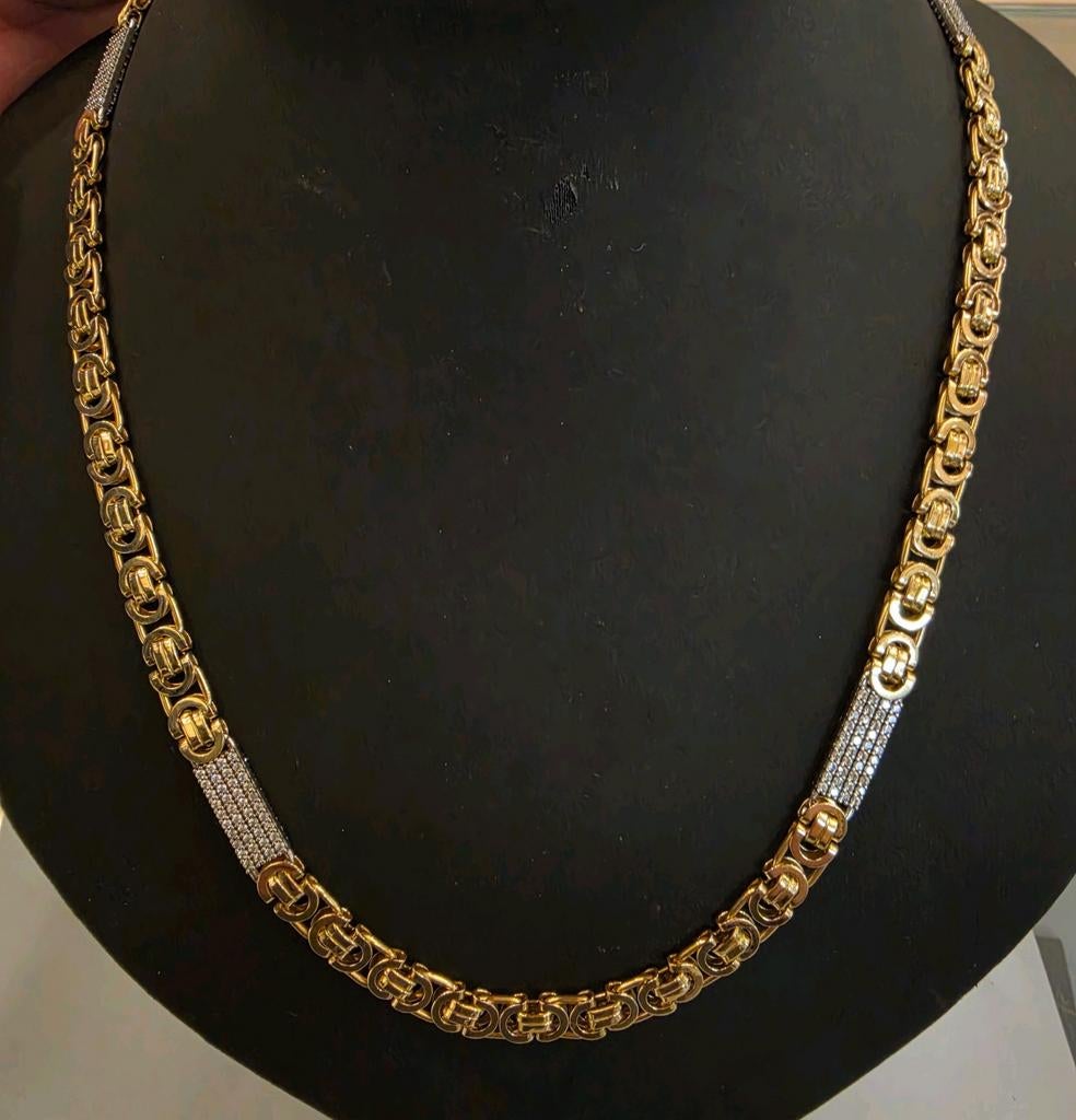 14 karaats gouden platte koningsketting met tussen plaatjes, Sieraden, Tassen en Uiterlijk, Kettingen, Zo goed als nieuw, Goud