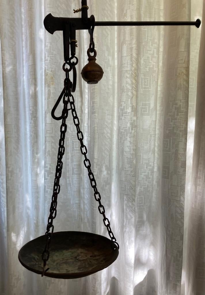 Antieke koperen hangende weegschaal, Antiek en Kunst, Antiek | Gereedschap en Instrumenten, Ophalen