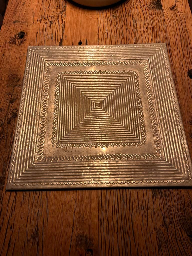 Zilverkleurig Dienblad Ibiza/Bohemian stijl 58x58 cm, Ophalen of Verzenden, Gebruikt, Vierkant, Metaal