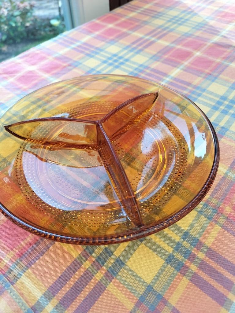 3 vaks schaal bruin glas, Antiek en Kunst, Ophalen of Verzenden