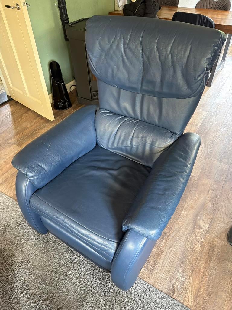 Blauwe Himolla relaxfauteuil sta op stoel, Ophalen, Gebruikt, Blauw, Leer