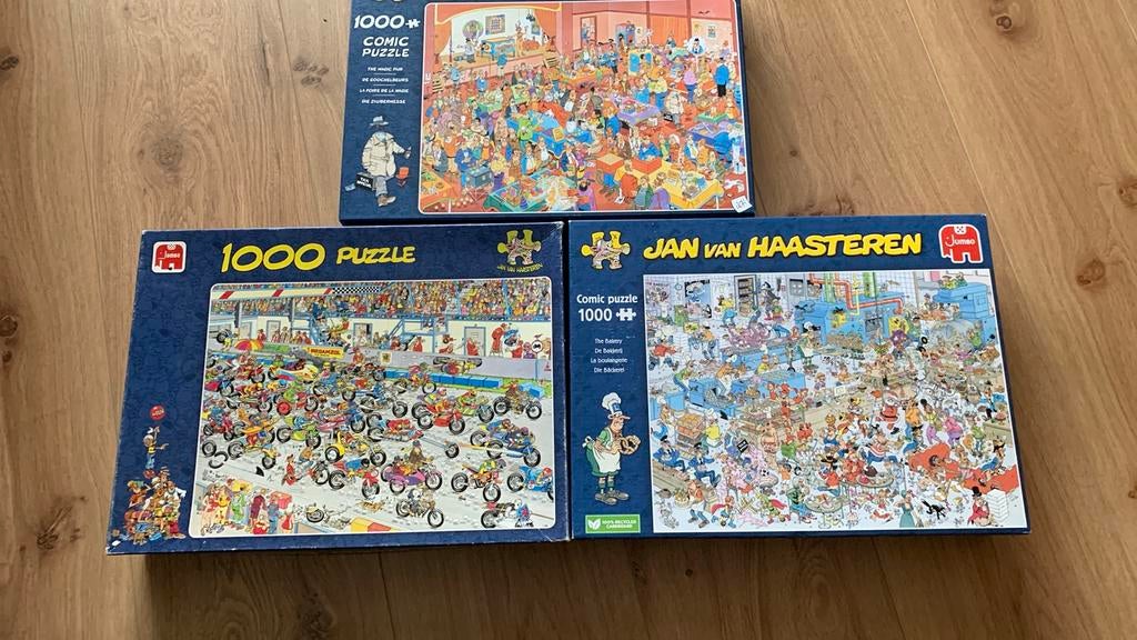 Jan van Haasteren puzzels 3x 1000 stukjes, Hobby en Vrije tijd, Ophalen, 500 t/m 1500 stukjes, Gebruikt
