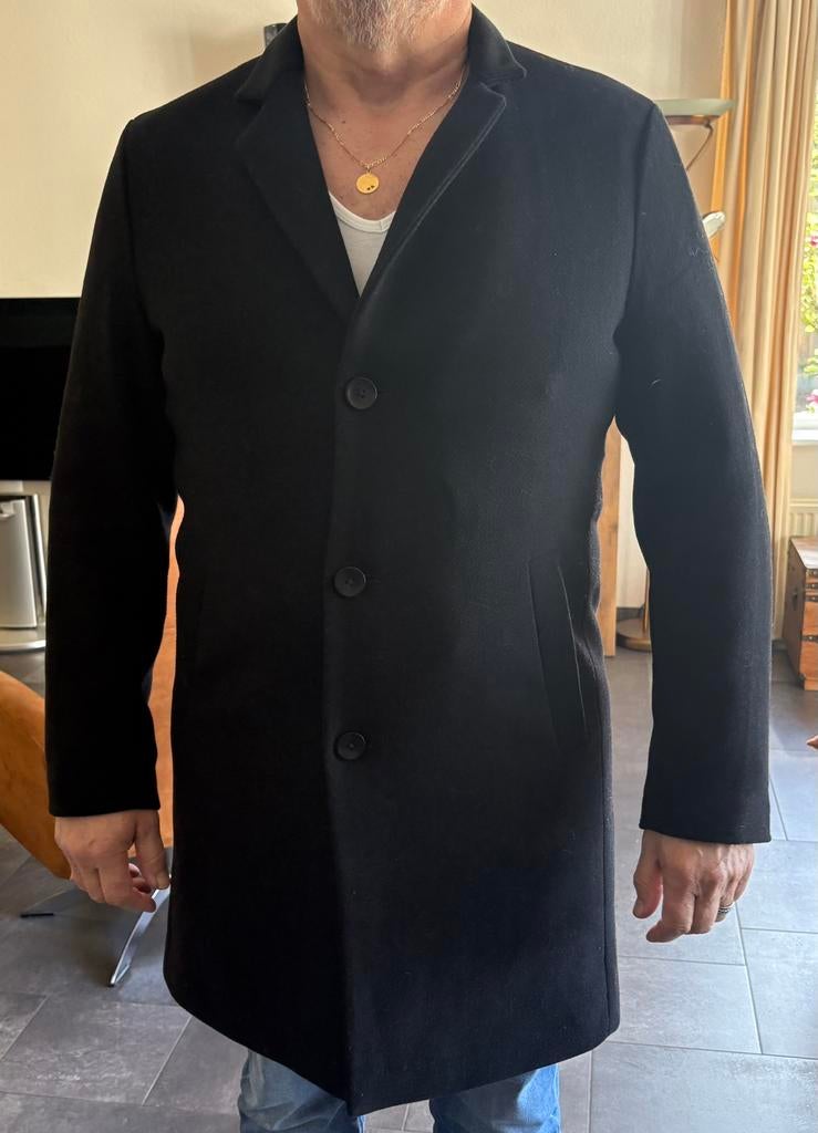 Lange wollen herenjas, Kleding | Heren, Jassen | Winter, Ophalen of Verzenden, Zo goed als nieuw, Maat 52/54 (L), Zwart