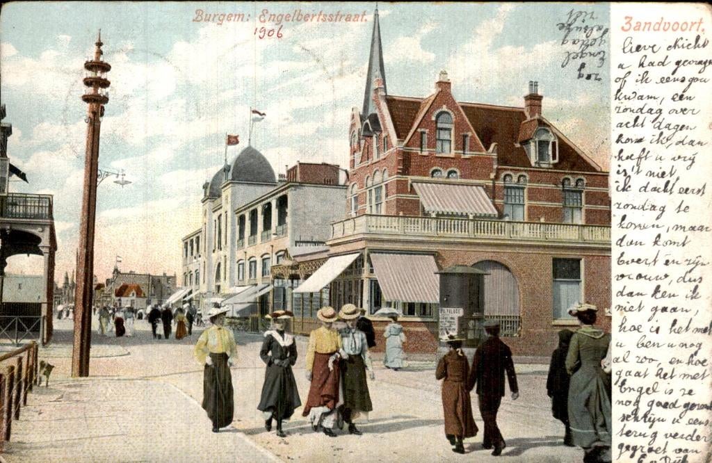 Zandvoort - Engelbertsstraat - Straatgezicht met wandelaars, Verzamelen, Ophalen of Verzenden, Voor 1920, Gelopen, Noord-Holland