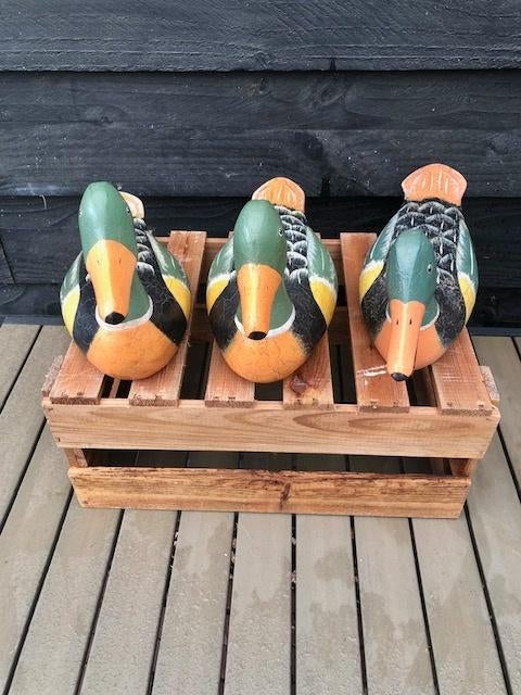 3 Houten lokeenden, Antiek en Kunst, Handgemaakt, Houtsnijwerk, Ophalen of Verzenden, 20 - 50 cm