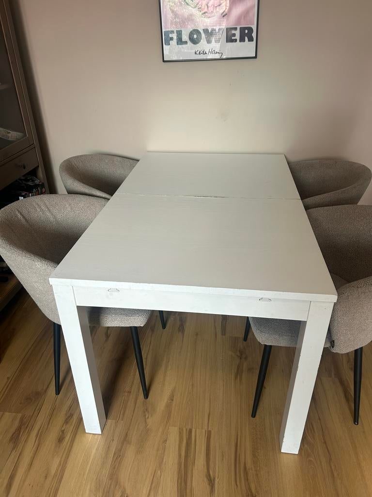 Uitschuifbare witte eettafel 120x80 cm, Huis en Inrichting, Tafels | Eettafels, Ophalen, Gebruikt, 100 tot 150 cm, 50 tot 100 cm