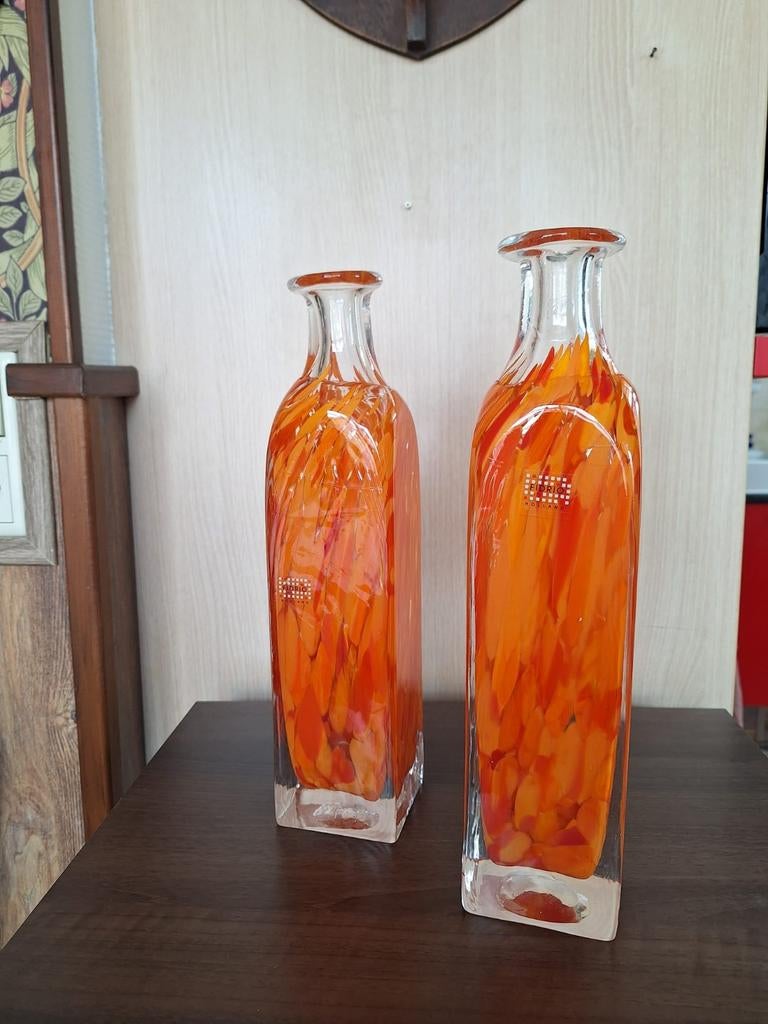 2 FIDRIO vierkante vazen - Oranje - 34 cm hoog, Antiek en Kunst, Ophalen of Verzenden