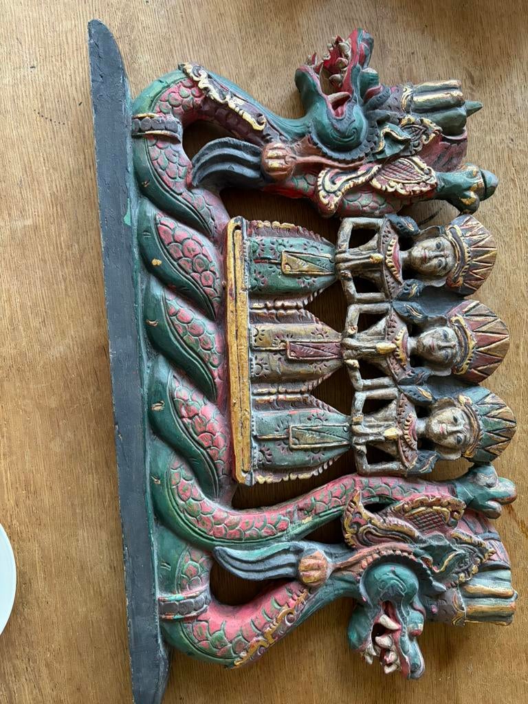 Oud mss antiek houtsnijwerk drakenboot Bali, Antiek en Kunst, Ophalen of Verzenden