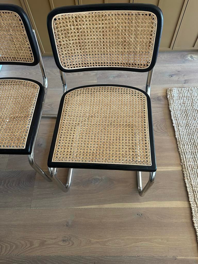 Set van 4 eetkamerstoelen met rotan zitting en rugleuning, Huis en Inrichting, Stoelen, Ophalen, Zwart, Zo goed als nieuw, Vier