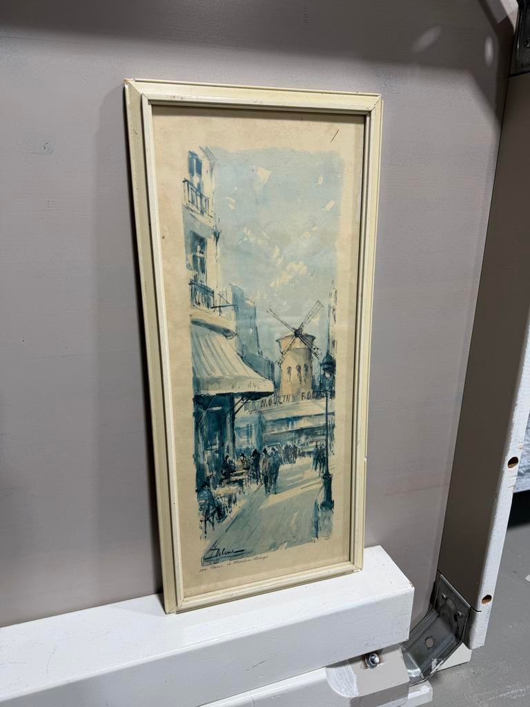 Ingelijste tekening van Le Moulin Rouge in Parijs, Ophalen of Verzenden