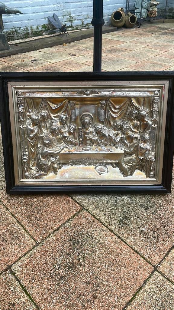 Mooi verzilverde reliëf laatste avondmaal, Antiek en Kunst, Ophalen of Verzenden