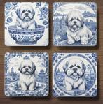 Lhasa Apso Delfts Blauw onderzetters met houder, Ophalen of Verzenden, Nieuw, Glas of Kopje