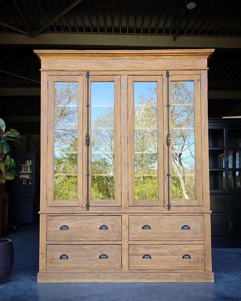 Hoge Buffetkast | Gerecycled teakhouten vitrinekast #6262, Niet ingevuld, Met deur(en), 200 cm of meer, 150 tot 200 cm