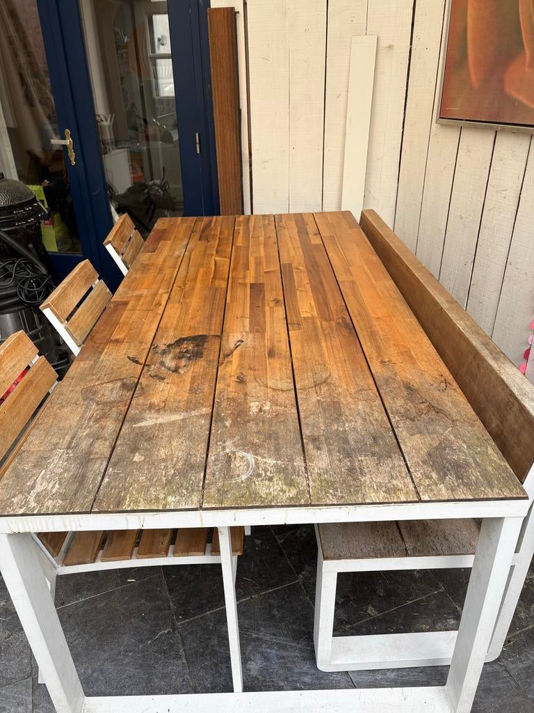 Tuinset 210x100 met 3 stoelen en bank, Tuin en Terras, Tuinsets en Loungesets, 5 zitplaatsen, Gebruikt, Ophalen of Verzenden, Hout