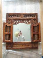 Grote wandspiegel in Aziatische stijl met teakhouten frame, Ophalen, Gebruikt, 75 tot 100 cm, Minder dan 100 cm
