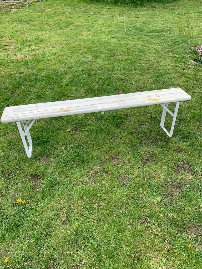 Stevige inklapbare bankjes - 180x24,5x48 cm, Tuin en Terras, Tuinbanken, Ophalen, Gebruikt, Hout