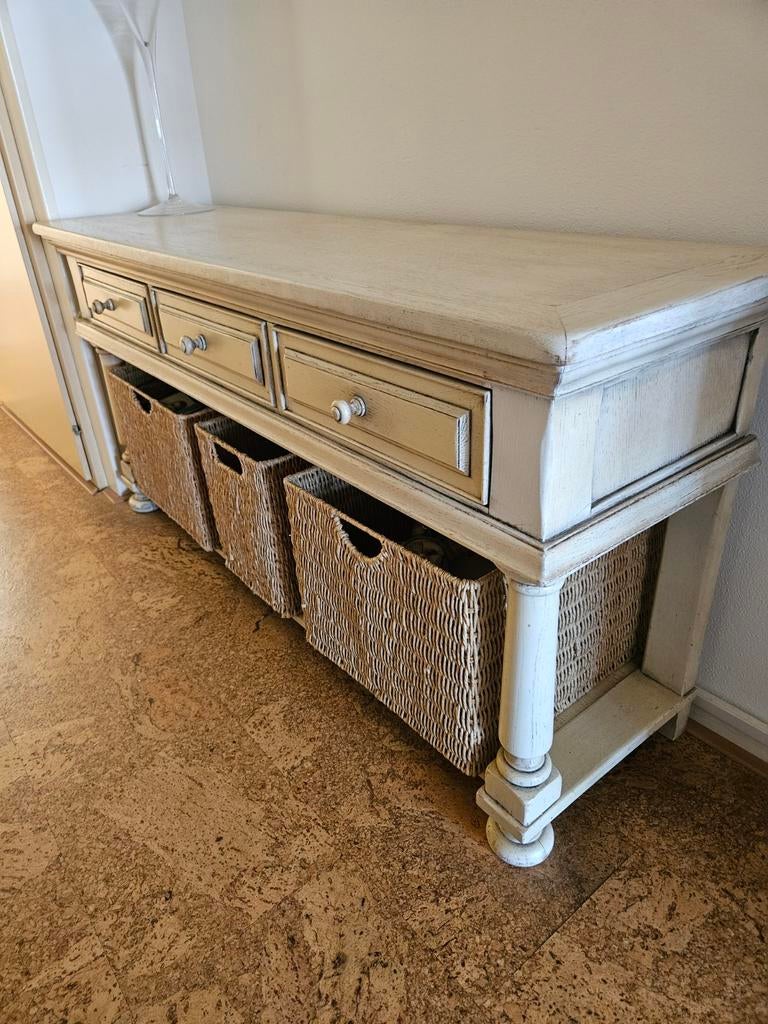 Sidetable met rieten manden - Landelijke stijl, Gebruikt, Overige materialen, 100 tot 150 cm, Ophalen of Verzenden