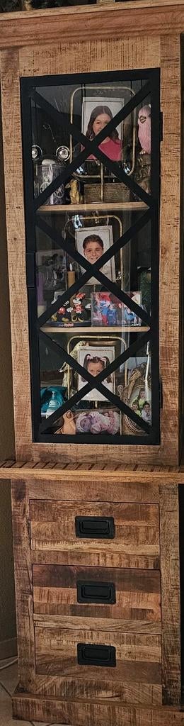 Mooie smalle buffetkast mango hout, Huis en Inrichting, Kasten | Buffetkasten, Ophalen, Zo goed als nieuw, 25 tot 50 cm, 200 cm of meer