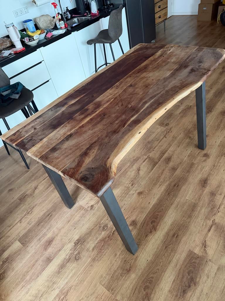 Mango houten bartafel 147x80x92 industriële stijl, Huis en Inrichting, Tafels | Eettafels, Gebruikt, 100 tot 150 cm, Rechthoekig