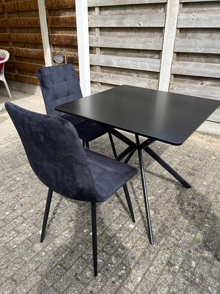 Tafel met 2 velvet stoelen, Ophalen, Zo goed als nieuw, Rechthoekig, 50 tot 100 cm