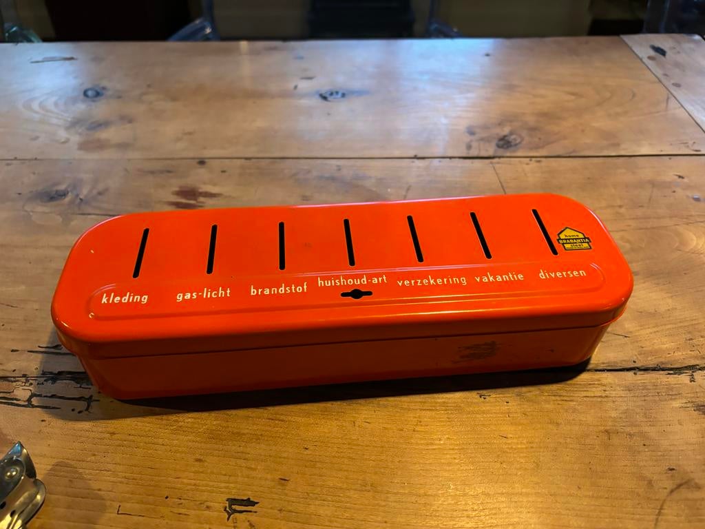 Vintage Brabantia spaarpot/geldkistje - Oranje, Ophalen of Verzenden, Metaal, Brabantia, Oranje