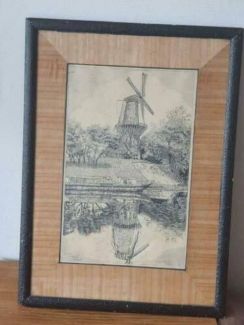 Prachtige orig. pentekening molen de Valk Leiden T Dame 1931, Antiek en Kunst, Kunst | Tekeningen en Foto's, Ophalen