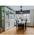 Uitschuiftafel IKEA met 4 zwarte leren stoelen, Ophalen, Gebruikt