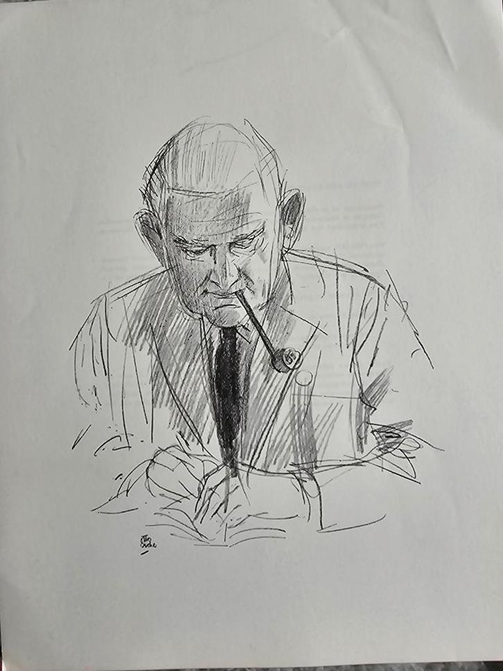 Potloodtekening Prof. Dr. Arie Biemond - Otto Dicke, Antiek en Kunst, Kunst | Tekeningen en Foto's, Ophalen of Verzenden