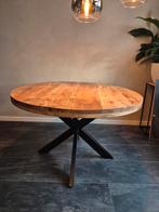 Ronde Mangohouten Eettafel, Huis en Inrichting, Tafels | Eettafels, Ophalen, Rond, Zo goed als nieuw, Metaal