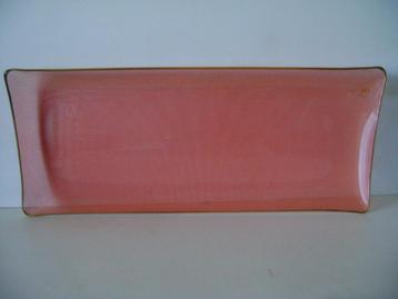 Vintage cakeschaal rood geruit glas met gouden rand 34x14cm beschikbaar voor biedingen