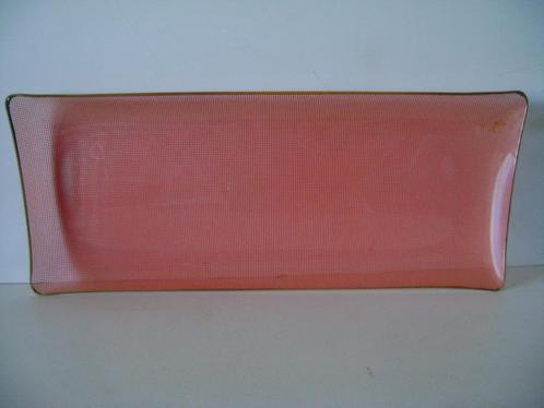 Vintage cakeschaal rood geruit glas met gouden rand 34x14cm, Verzamelen, Retro, Huis en Inrichting, Ophalen of Verzenden