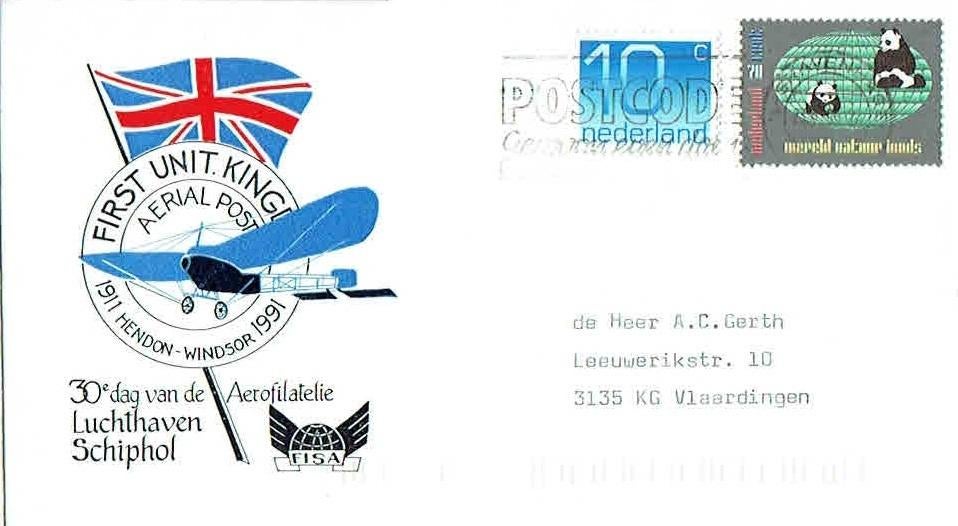 Nederland 1991 D38 Dag van de AeroFilatelie 30e Vliegtuig, Postzegels en Munten, Brieven en Enveloppen | Nederland, Verzenden