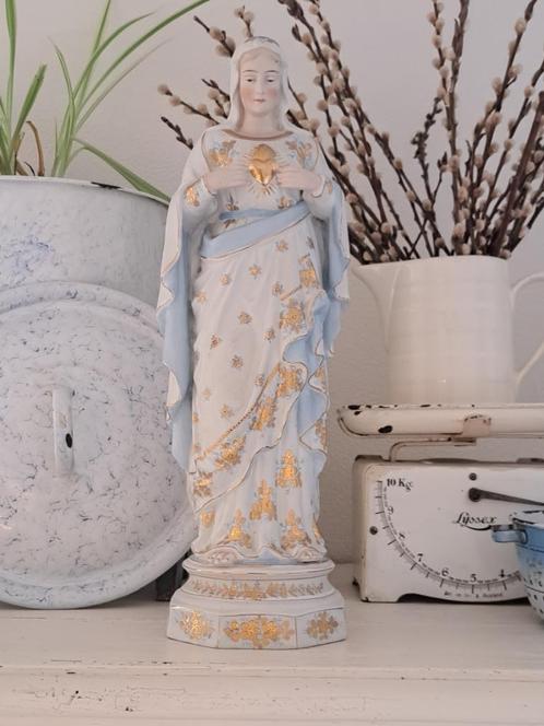 Maria met heilighart in biscuit porselein, Antiek en Kunst, Antiek | Religie, Ophalen of Verzenden