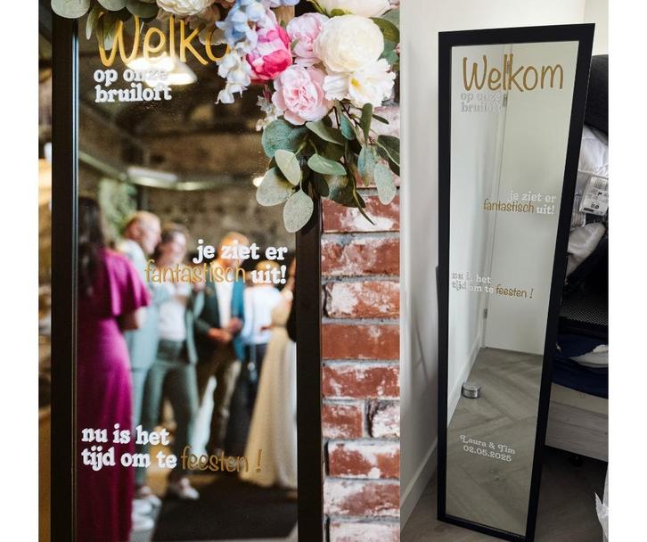 Staande spiegel – Bruiloft Welkomstbord, Hobby en Vrije tijd, Feestartikelen, Zo goed als nieuw, Versiering, Geboorte of Huwelijk