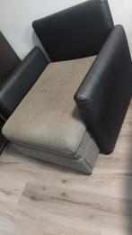 Eenpersoons slaapbank Zwart leer/Grijs stoffen, Stof, Eenpersoons, 75 tot 100 cm, Ophalen of Verzenden