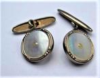 Art deco manchetknopen, parelmoer, goud/zilverkleur (VH15), Sieraden, Tassen en Uiterlijk, Manchetknopen, Ophalen, Zo goed als nieuw