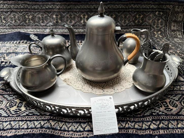 Tinnen Theeset met Dienblad - Tiel, Antiek en Kunst, Antiek | Tin, Ophalen