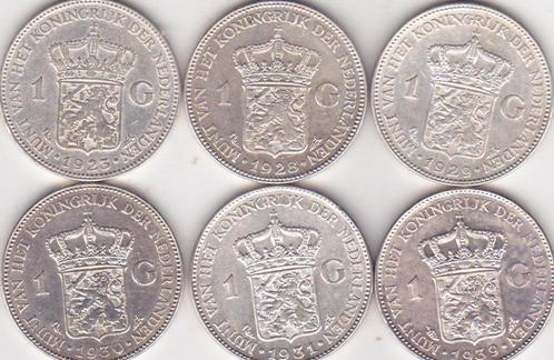 WILHELMINA GULDENS 1939 - 1931 - 1930 - 1929 - 1928 - 1923, Postzegels en Munten, Munten | Nederland, 1 gulden, Koningin Wilhelmina
