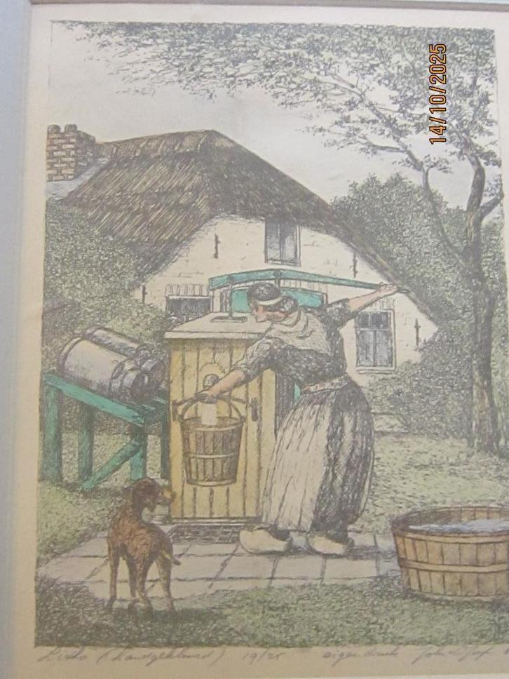 John de JONGH, Mooie Handgl Litho Vr doet was bij de POMP, Antiek en Kunst, Kunst | Litho's en Zeefdrukken, Ophalen